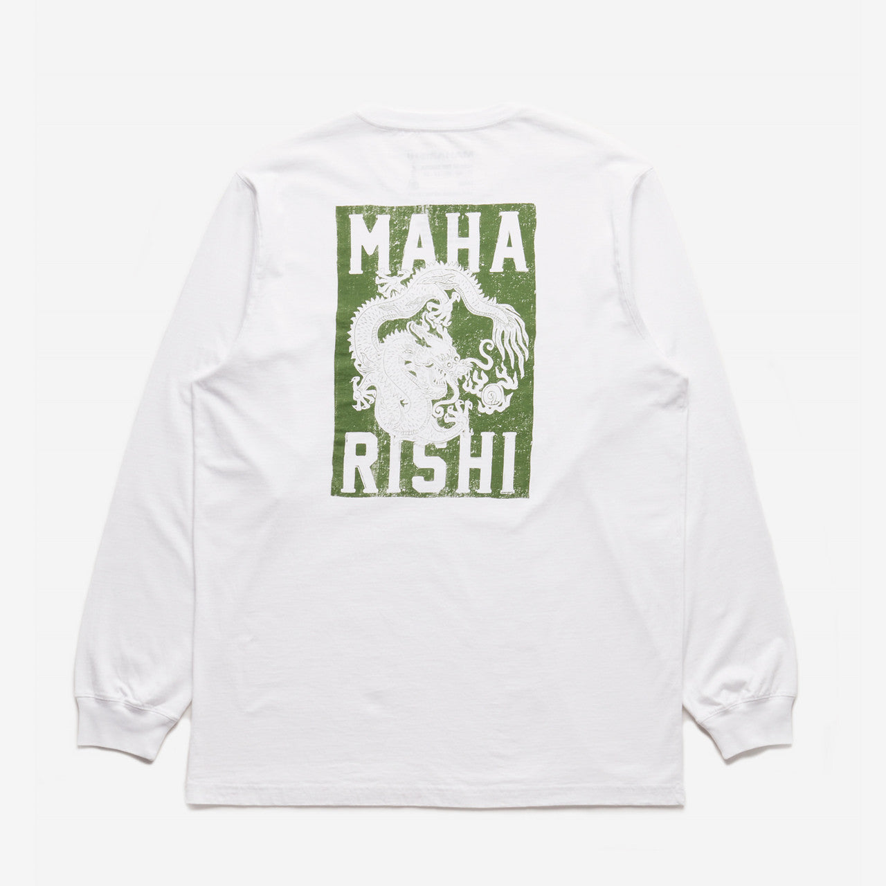 Woodblock Dragon Long Sleeve T-Shirt | 1277-WHITE