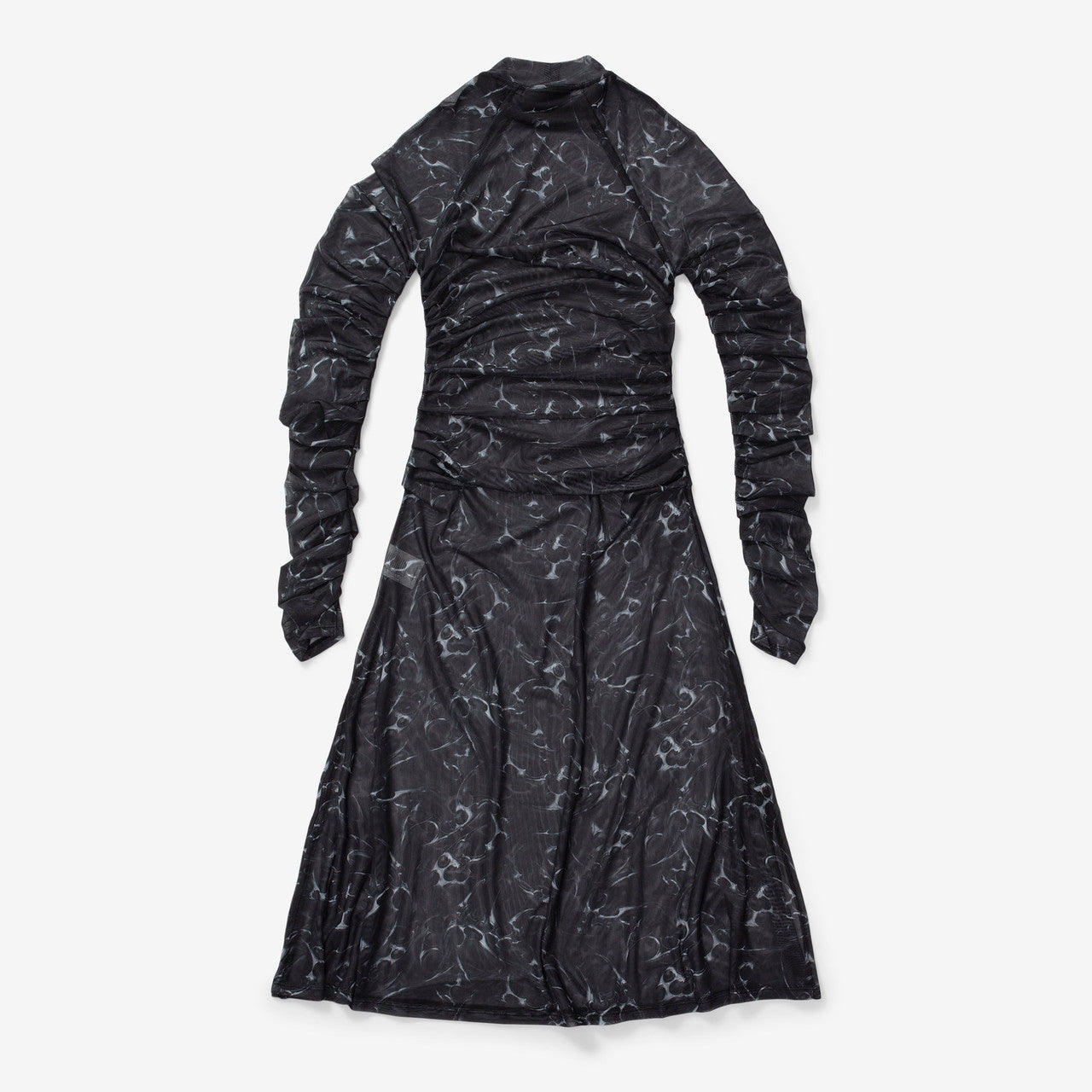 Wmns Printed Mesh Pleated Long Dress | W-131223-SILVER